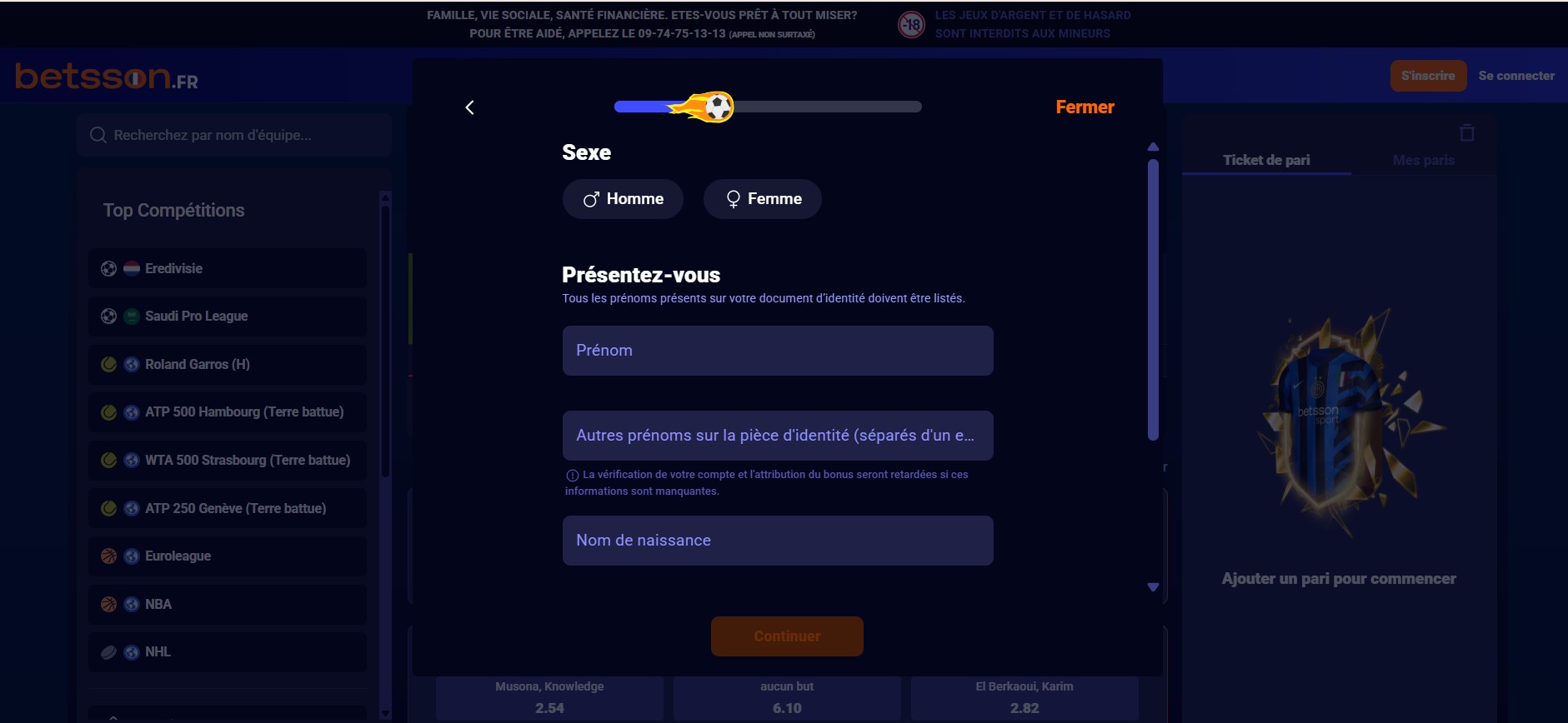 Inscription Betsson