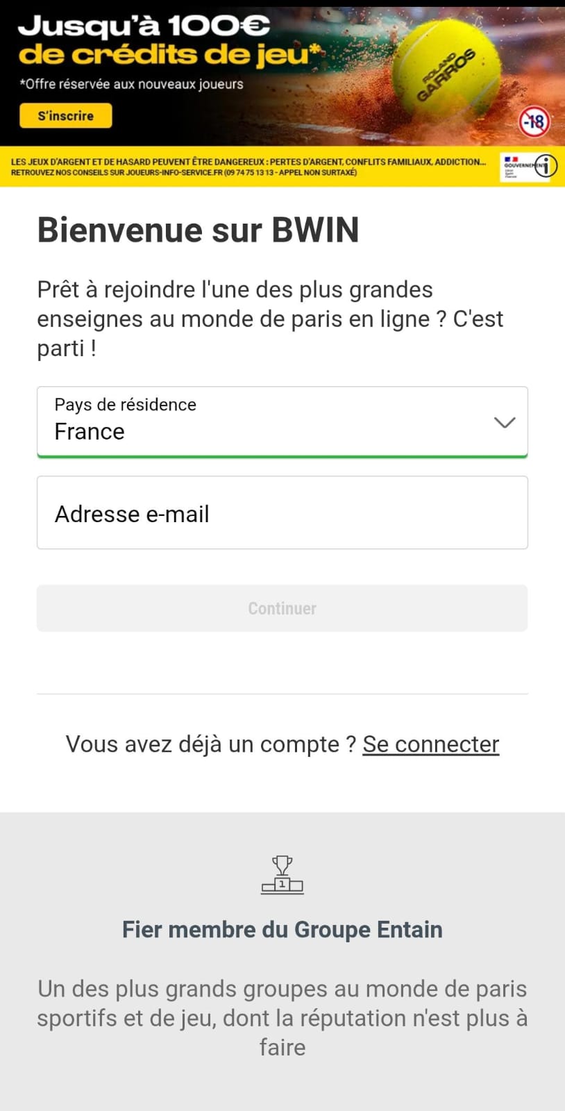 Inscription Bwin