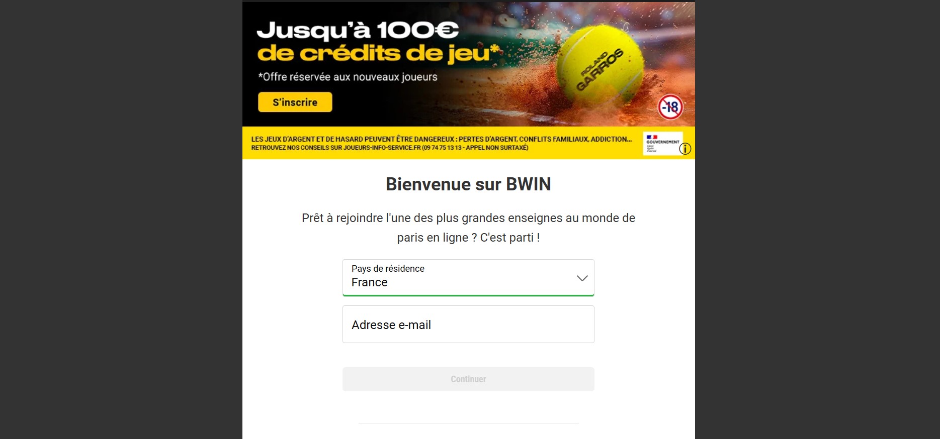 Inscription Bwin