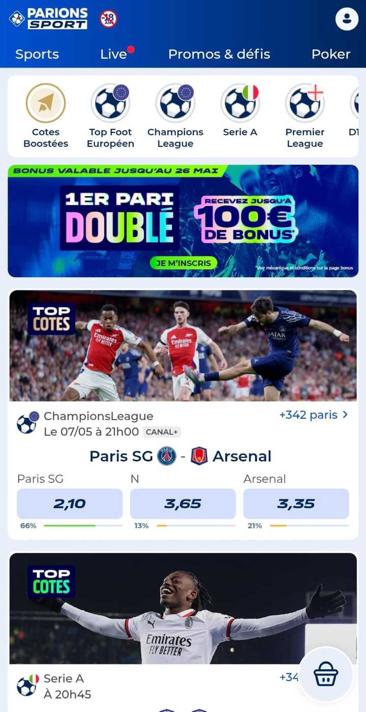 Parions Sport Homepage 