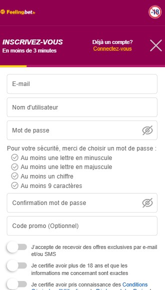 Inscription Feelingbet France