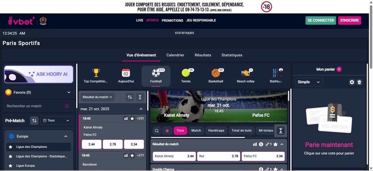 VBet France Sport Page Principal