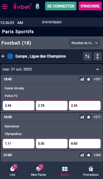 VBet France Sport Page Principale