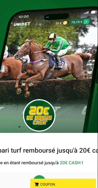 20€ bonus cash unibet France mobile