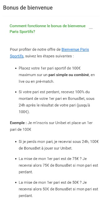 Bonus de bienvenue Unibet France mobile