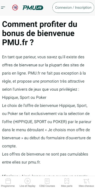 Conditions Bonus 100€ PMU France mobile