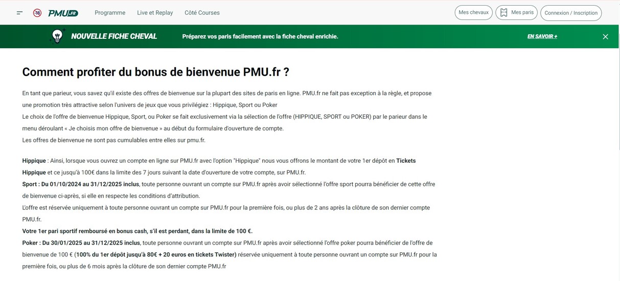 Conditions Bonus 100€ PMU France