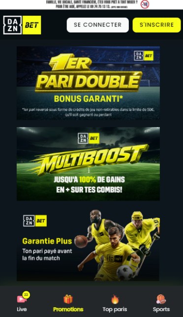 DAZNBet Sports France Promotions version mobile
