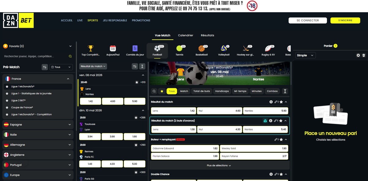 DAZNBet Sports Page principale France pc