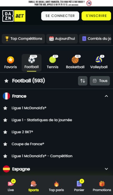 DAZNBet Sports Page principale France